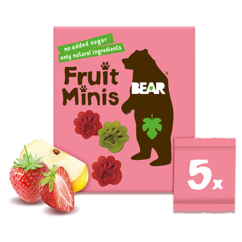 BEAR Fruit Minis jarðaberja & epla Multipack, 4 kassar (20 stk)