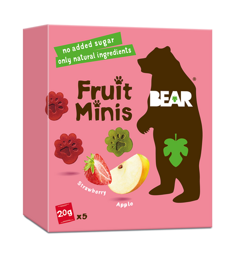 BEAR Fruit Minis jarðaberja & epla Multipack, 4 kassar (20 stk)