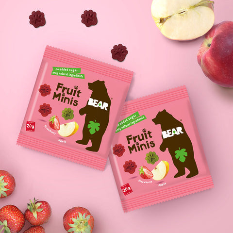 BEAR Fruit Minis jarðaberja & epla Multipack, 4 kassar (20 stk)