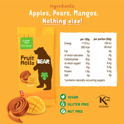 BEAR ávaxtarúllur 9-pack Mango 5 kassar (45 stk)