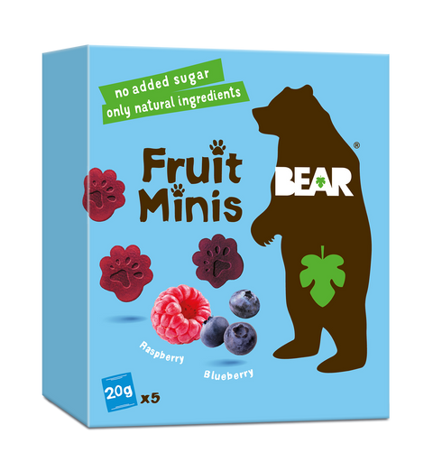 BEAR Fruit Minis hindberja & bláberja Multipack, 4 kassar (20 stk)